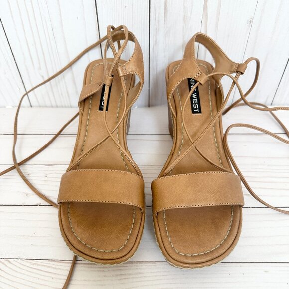 Nine West, Tan, 3.5in Wedges with Ankle Lace Up's, SIze 6 - Picture 1 of 3